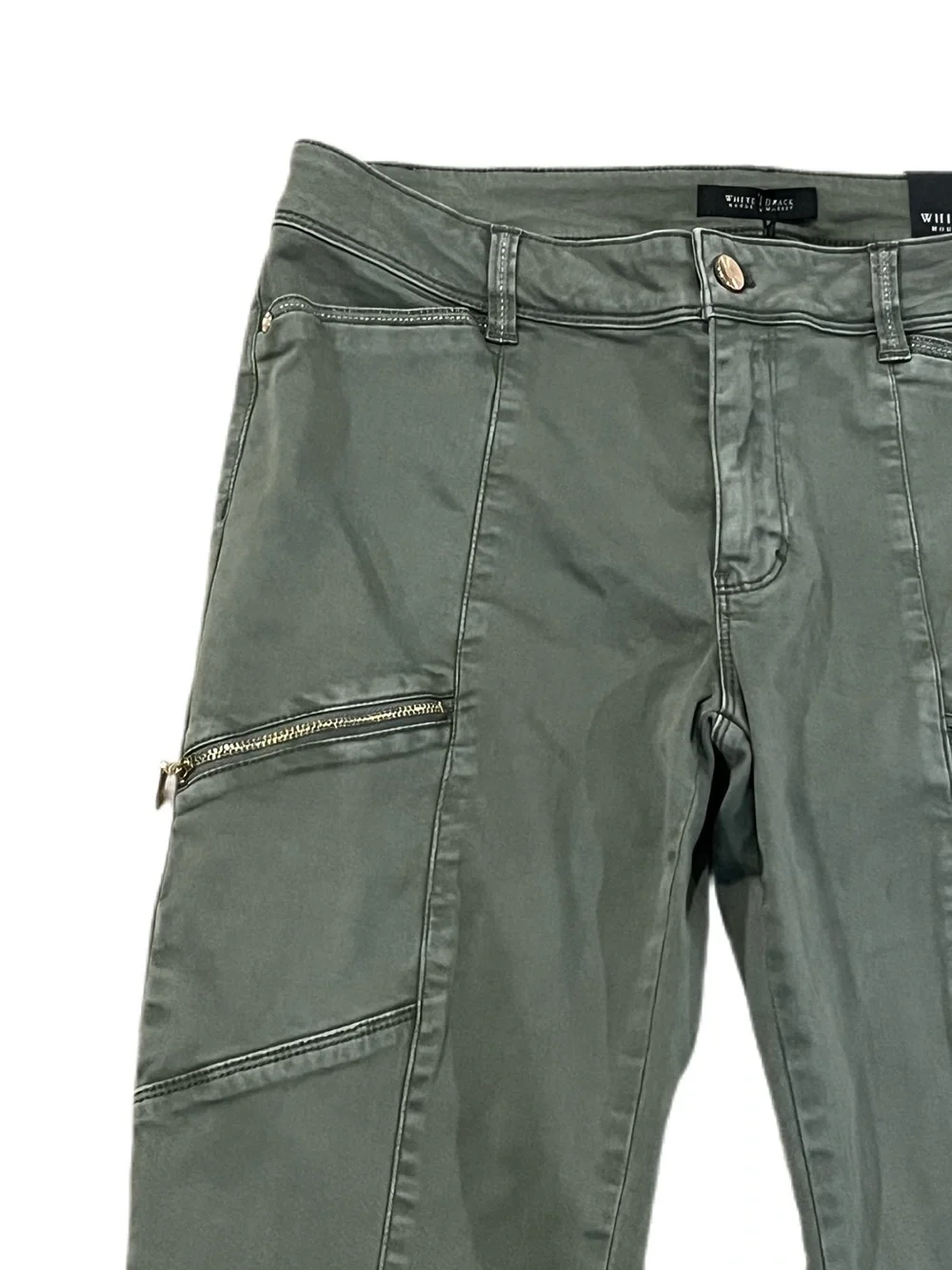 WHBM White House Black Market Pale Olive Moto Cropped Jeans, NWT -Saint Honore